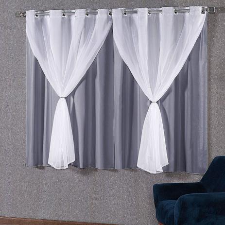 Cortina Blackout Corta Luz PVC (Plástico) e Voil Cinza 2,80 x 1,60 para Varão Simples 2,00 Metros - Fêffo cortinas Menor preço em Cortina Blackout Corta Luz PVC (Plástico) e Voil Cinza 2,80 x 1,60 para Varão Simples 2,00 Metros - Fêffo cortinas
