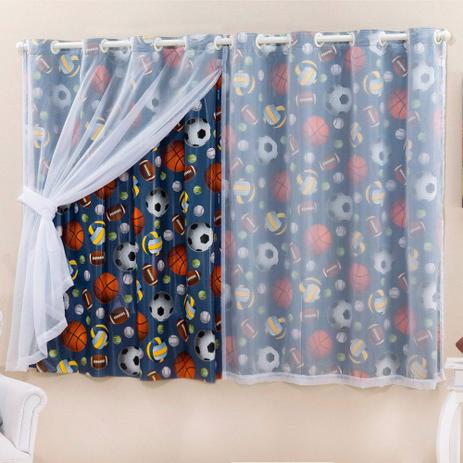 Cortina Blackout PVC Estampada c/ Voil Esportes Corta Luz 2,80m X 1,60m - Dourados enxovais Menor preço em Cortina Blackout PVC Estampada c/ Voil Esportes Corta Luz 2,80m X 1,60m - Dourados enxovais