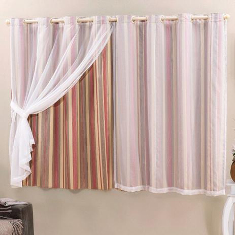 Cortina Blackout PVC Estampada c/ Voil Listra Vermelho Corta Luz 2,80m X 1,60m - Dourados enxovais Menor preço em Cortina Blackout PVC Estampada c/ Voil Listra Vermelho Corta Luz 2,80m X 1,60m - Dourados enxovais