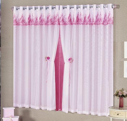 Cortina Buquê Floral 2,00m x 1,70m Pink Tecido Seda Com Voal Quarto Sala Moderna - Decorativa Menor preço em Cortina Buquê Floral 2,00m x 1,70m Pink Tecido Seda Com Voal Quarto Sala Moderna - Decorativa