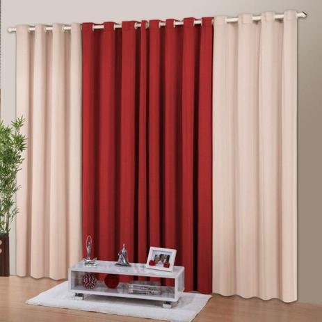 Cortina Casa Dona Clássica Class Vermelho com Bege 200x170cm Menor preço em Cortina Casa Dona Clássica Class Vermelho com Bege 200x170cm