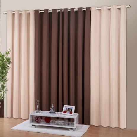 Cortina Casa Dona Clássica Tabaco com Bege 300x280cm Menor preço em Cortina Casa Dona Clássica Tabaco com Bege 300x280cm