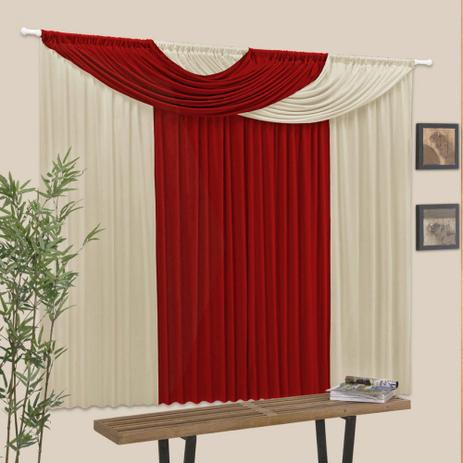 Cortina Casa Dona Jade 300x280cm Vermelho com Bege Menor preço em Cortina Casa Dona Jade 300x280cm Vermelho com Bege