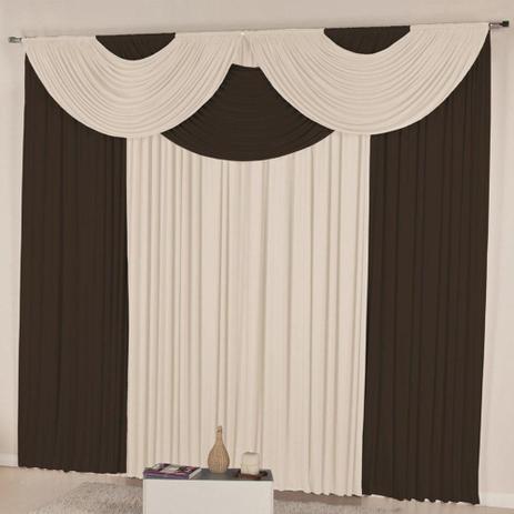 Menor preço em Cortina Casa Dona Leyde Class 300x280cm Tabaco com Bege
