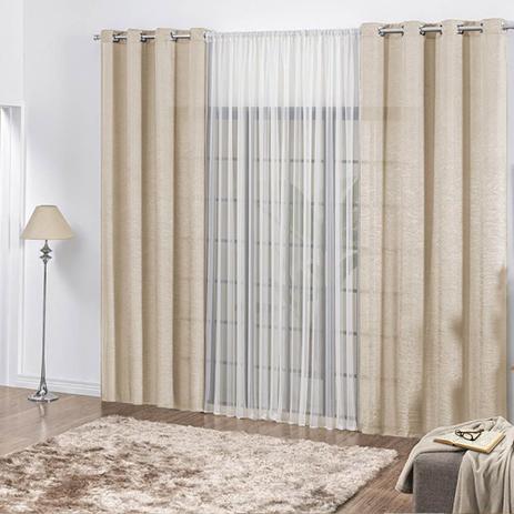 Cortina Casa Dona Palha com detalhe em Voil 170x200cm Menor preço em Cortina Casa Dona Palha com detalhe em Voil 170x200cm
