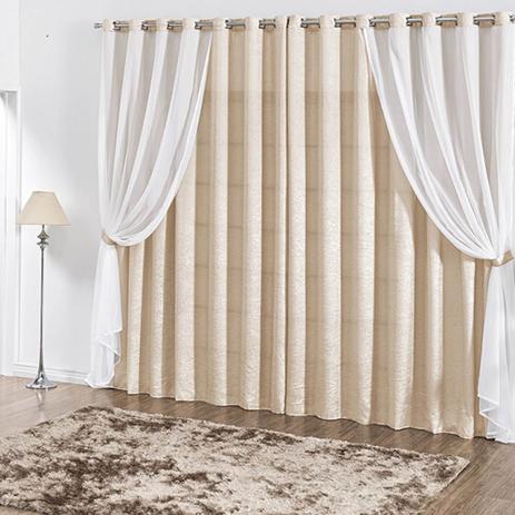 Cortina Casa Dona Palha em Cetim amassado com detalhe de Voil 250x300cm Menor preço em Cortina Casa Dona Palha em Cetim amassado com detalhe de Voil 250x300cm