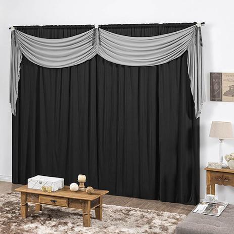 Cortina Casa Dona Preto em Malha com Fitas e Apliques 250x300cm Menor preço em Cortina Casa Dona Preto em Malha com Fitas e Apliques 250x300cm
