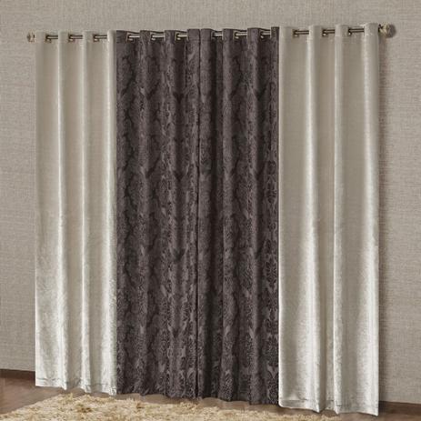 Menor preço em Cortina Casual 3,00m x 2,50m Tabaco Floral Tecido Veludo Luxo Ilhós Sala Quarto - Decorativa