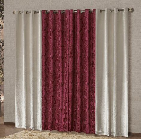 Cortina Casual 3,00m x 2,50m Vermelha Floral Tecido Veludo Luxo Ilhós Sala - Decorativa Menor preço em Cortina Casual 3,00m x 2,50m Vermelha Floral Tecido Veludo Luxo Ilhós Sala - Decorativa