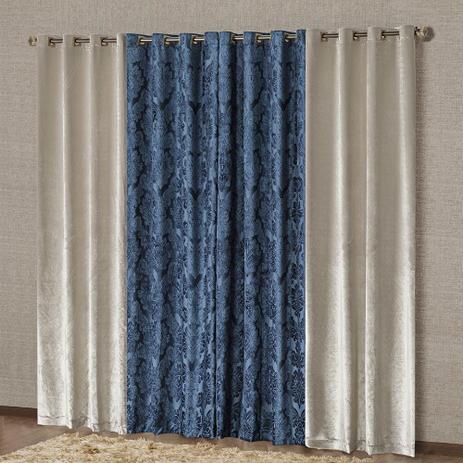 Cortina Casual Luxo para Varão Tecido Veludo Floral 3,00 x 2,50 Metros - Azul - A decorativa Menor preço em Cortina Casual Luxo para Varão Tecido Veludo Floral 3,00 x 2,50 Metros - Azul - A decorativa