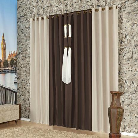 Cortina Classic Luxo para Varão Tecido Microfibra e Voal 2,00 x 1,70 Metros - Tabaco - A decorativa Menor preço em Cortina Classic Luxo para Varão Tecido Microfibra e Voal 2,00 x 1,70 Metros - Tabaco - A decorativa