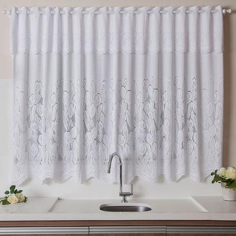 Cortina Cozinha 220x120 Cm Renda Branca Tulipinhas +Bando 30cm - Interlar Menor preço em Cortina Cozinha 220x120 Cm Renda Branca Tulipinhas +Bando 30cm - Interlar