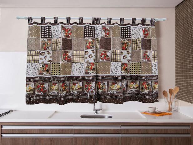 Cortina cozinha oxford estampado 160x120 com alças - Flor d liza Menor preço em Cortina cozinha oxford estampado 160x120 com alças - Flor d liza