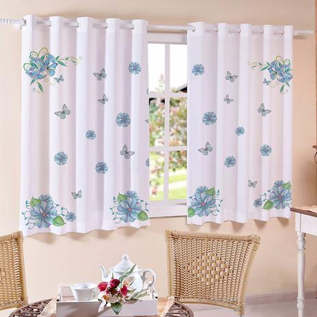 Cortina De Cozinha 100 PVC 2,00m x 1,25m Estampa Flor Com Borboleta Azul Para Varão Simples - Tutti casa Menor preço em Cortina De Cozinha 100 PVC 2,00m x 1,25m Estampa Flor Com Borboleta Azul Para Varão Simples - Tutti casa