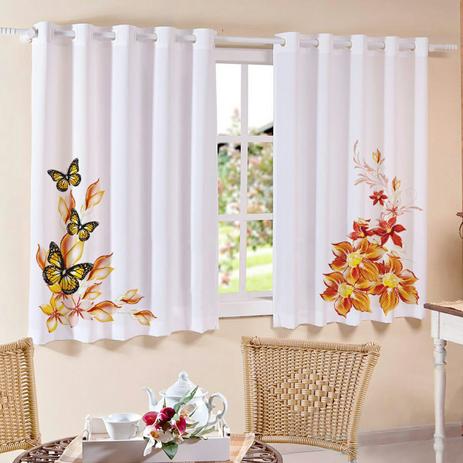 Cortina De Cozinha 100 PVC 2,00m x 1,25m Estampa Flor Com Borboleta Laranja Para Varão Simples - Tutti casa é boa?