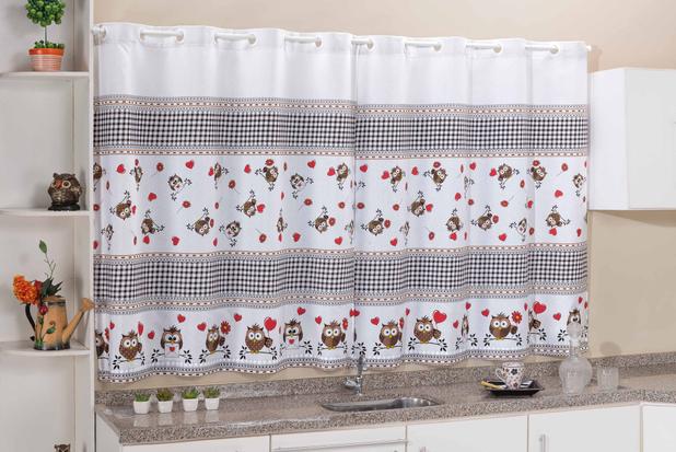 Cortina de Cozinha Estampada Corujinha 2,40m x 1,40m para Varão de 2 Metros Simples - Chique Casa Decor Menor preço em Cortina de Cozinha Estampada Corujinha 2,40m x 1,40m para Varão de 2 Metros Simples - Chique Casa Decor