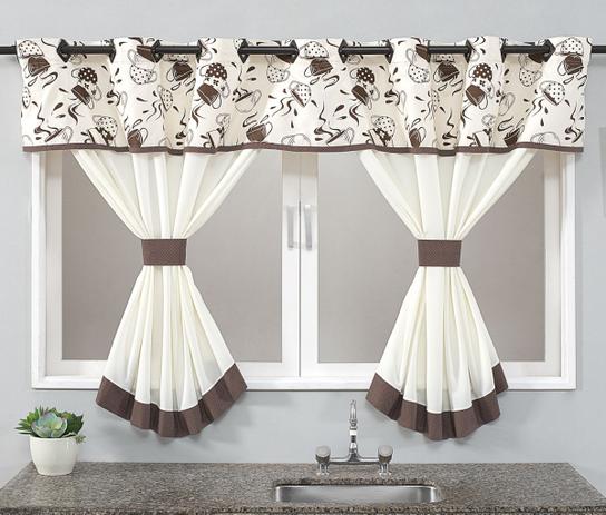 Cortina de Cozinha Home 2,00m x 1,40m para Varão Simples - Coffee - Borda bordados enxovais Menor preço em Cortina de Cozinha Home 2,00m x 1,40m para Varão Simples - Coffee - Borda bordados enxovais
