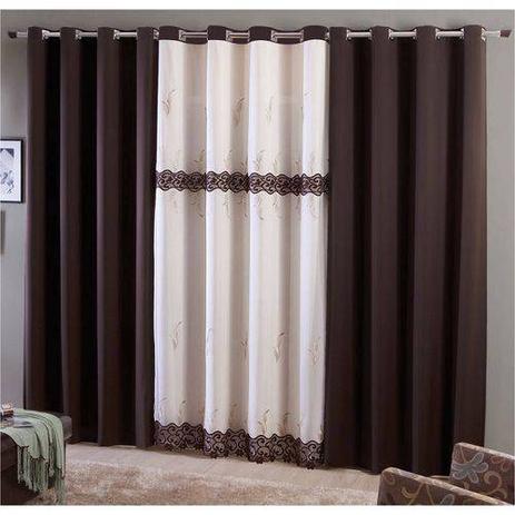 Cortina De Janela C/ Voal Bordado Montreal 2x1.8m Chocolate - Sultan Menor preço em Cortina De Janela C/ Voal Bordado Montreal 2x1.8m Chocolate - Sultan