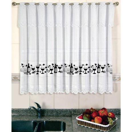 Cortina De Renda - Copa E Cozinha - Bartolini - Taças Pretas - 2,20m X 1,20m - P/ Varão - Cortileste - Cida cortinas Menor preço em Cortina De Renda - Copa E Cozinha - Bartolini - Taças Pretas - 2,20m X 1,20m - P/ Varão - Cortileste - Cida cortinas