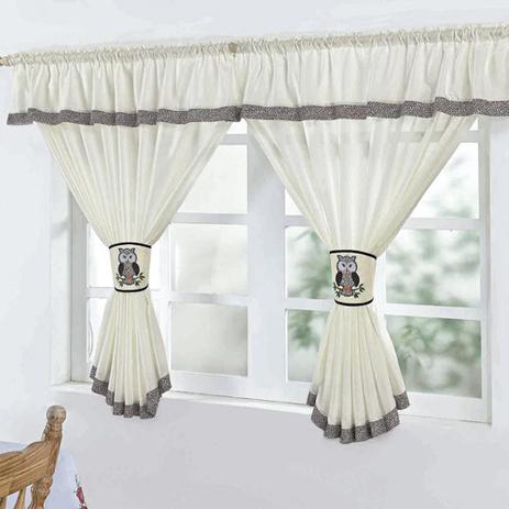 Cortina De Varão Cozinha Coruja Bordada 2,00m X 1,30m - Palha - Guga tapetes Menor preço em Cortina De Varão Cozinha Coruja Bordada 2,00m X 1,30m - Palha - Guga tapetes