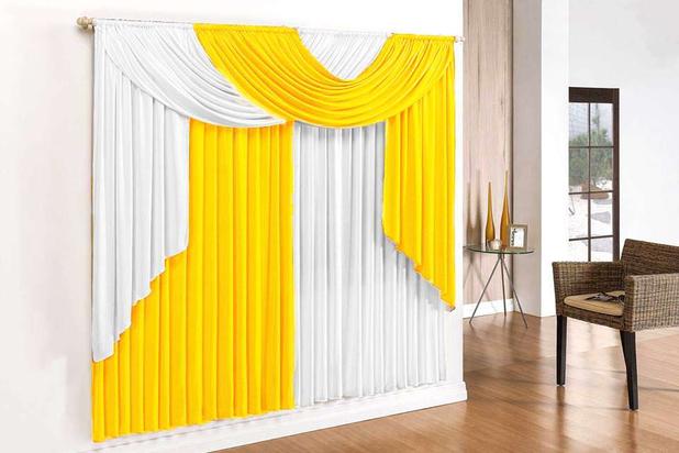 Cortina Elegance - 2,00m x 1,70m Varão Duplo - Amarelo e Branco - Meu lar enxovais é boa?