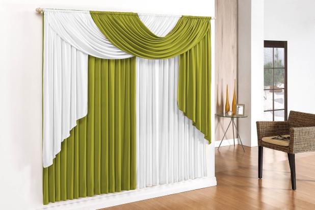 Cortina Elegance - 2,00m x 1,70m Varão Duplo - Verde e Branco - Meu lar enxovais Menor preço em Cortina Elegance - 2,00m x 1,70m Varão Duplo - Verde e Branco - Meu lar enxovais