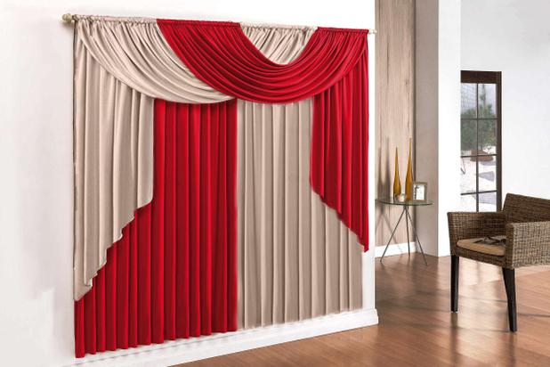 Cortina Elegance - 2,00m x 1,70m Varão Duplo - Vermelho e Avelã - Meu lar enxovais Menor preço em Cortina Elegance - 2,00m x 1,70m Varão Duplo - Vermelho e Avelã - Meu lar enxovais