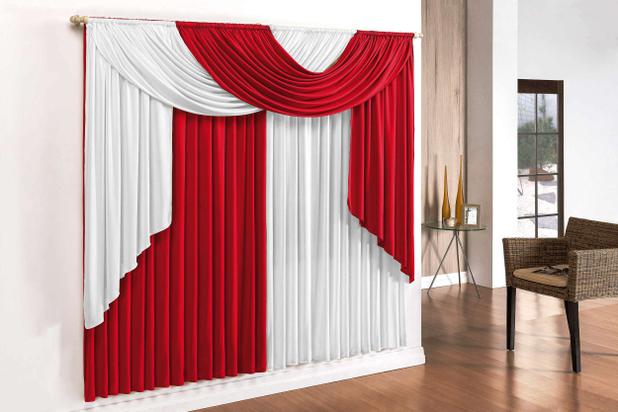 Cortina Elegance - 2,00m x 1,70m Varão Duplo - Vermelho e Branco - Meu lar enxovais é boa?