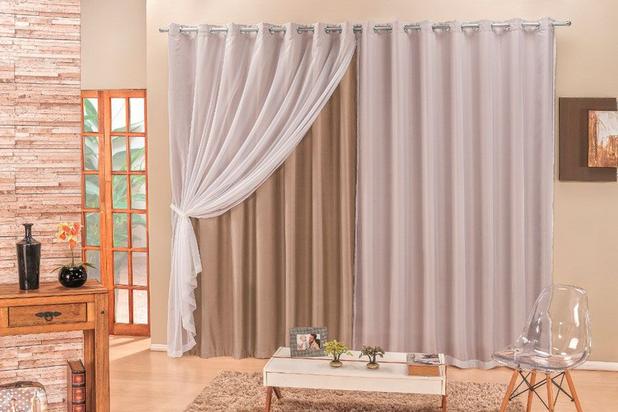 Cortina Elegance 4,00m x 2,50m Bege Tecido Semi Blackout Com Voal Moderna - Rose é boa?