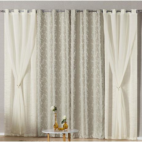Cortina Emanuelle - Voil/Jacquard/Tafetá - 2,00m x 1,60m Areia - Casaborda Menor preço em Cortina Emanuelle - Voil/Jacquard/Tafetá - 2,00m x 1,60m Areia - Casaborda