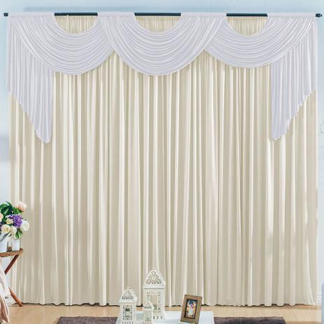 Cortina Emilly para Varão Tecido Malha Gel 3,00 x 2,80 Metros Sala Quarto - Palha e Branco - Zilu enxovais é ruim? Cortina Emilly para Varão Tecido Malha Gel 3,00 x 2,80 Metros Sala Quarto - Palha e Branco - Zilu enxovais é boa?