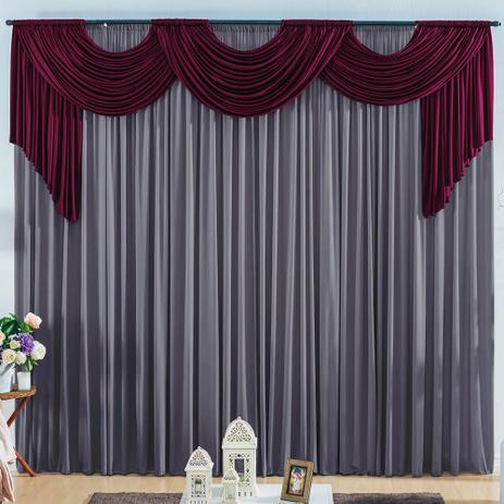 Cortina Emilly para Varão Tecido Malha Gel 4,00 x 2,80 Metros Sala Quarto - Vinho e Cinza - Zilu enxovais é boa?