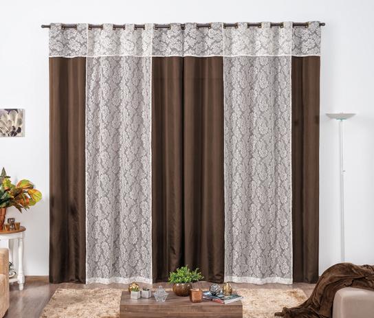 Cortina Encanto Renda 3,00m x 2,60m para Varão Simples - Tabaco - Borda bordados enxovais Menor preço em Cortina Encanto Renda 3,00m x 2,60m para Varão Simples - Tabaco - Borda bordados enxovais