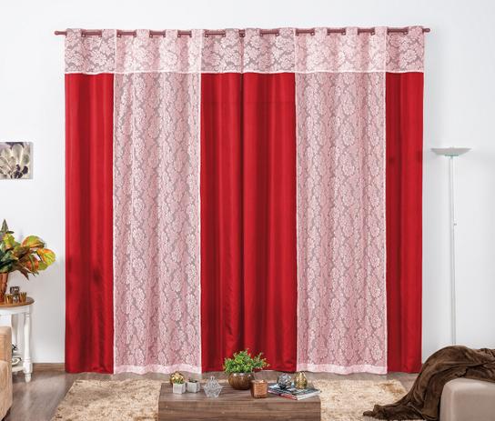 Cortina Encanto Renda 3,00m x 2,60m para Varão Simples - Vermelho - Borda bordados enxovais Menor preço em Cortina Encanto Renda 3,00m x 2,60m para Varão Simples - Vermelho - Borda bordados enxovais