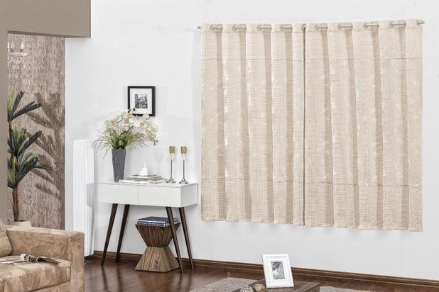 Cortina Estampada Tecido Grosso 2m p/ Varão Simples Palha - Linda casa Menor preço em Cortina Estampada Tecido Grosso 2m p/ Varão Simples Palha - Linda casa