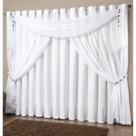 Cortina Firenze Tafetá Amassado e Voil 2,00m x 1,60m Branco - Casaborda Menor preço em Cortina Firenze Tafetá Amassado e Voil 2,00m x 1,60m Branco - Casaborda