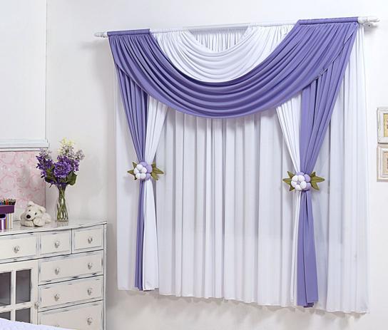 Cortina Flowers 2,00m x 1,80m Lilás Branco Flor Tecido Malha Para Sala Quarto - Zilu é boa?