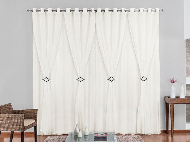 Cortina Gisele 3,00m x 2,80m Palha Tecido Voal  Moderna Com Abraçadeiras Sala - Rose é boa?