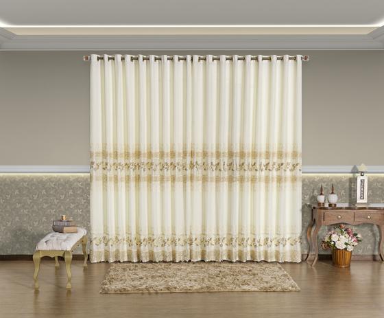 Cortina Glamour Voil Bordado 3.00m x 2.00m Palha - Home fernandes Menor preço em Cortina Glamour Voil Bordado 3.00m x 2.00m Palha - Home fernandes