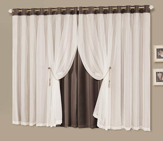 Cortina Idealle 3,00m x 2,50m Tabaco Tecido Blackout Com Voal Sala Quarto Luxo - Decorativa Menor preço em Cortina Idealle 3,00m x 2,50m Tabaco Tecido Blackout Com Voal Sala Quarto Luxo - Decorativa
