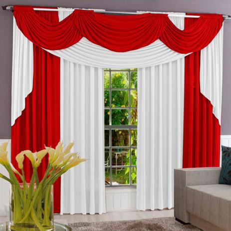 Cortina Imperiale Varão Tecido Malha Gel Sala Quarto 3,00 x 2,60 Metros - Vermelho e Branco - Maravilha enxovais é boa?
