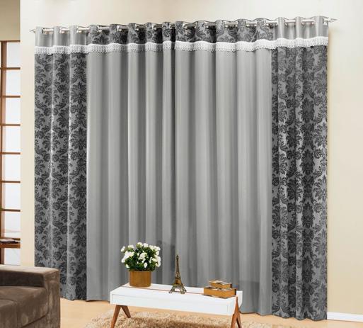 Cortina Império 3,00m x 2,80m Cinza Tecido Vison Com Jacquard Sala Quarto - Cor e brilho é boa?