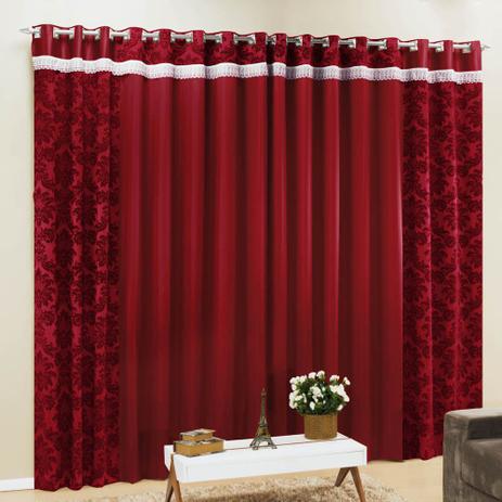 Cortina Império para Varão Tecido Vison e Jacquard Estampado 4,00 x 2,80 Metros Alt - Vermelha - Cor e brilhos Menor preço em Cortina Império para Varão Tecido Vison e Jacquard Estampado 4,00 x 2,80 Metros Alt - Vermelha - Cor e brilhos