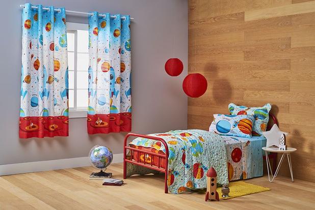 Cortina Infantil - Espacial - 2,80m x 1,80m - P/ Varão - Santista Menor preço em Cortina Infantil - Espacial - 2,80m x 1,80m - P/ Varão - Santista