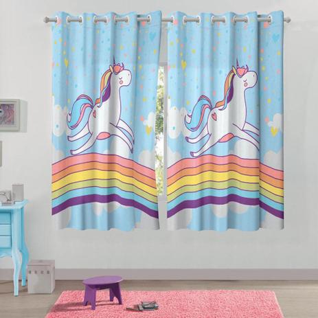 Cortina Infantil Unicórnio 3,00 m x 1,80 m 2 peças Azul Claro - Lepper Menor preço em Cortina Infantil Unicórnio 3,00 m x 1,80 m 2 peças Azul Claro - Lepper