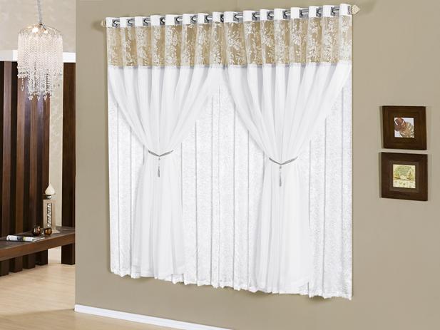 Cortina Íris Seda Com Voal Bordado 2,00m x 1,70m. Branco - Home fernandes Menor preço em Cortina Íris Seda Com Voal Bordado 2,00m x 1,70m. Branco - Home fernandes