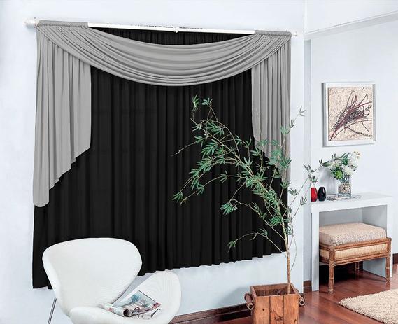 Cortina Isabeli 4,00m x 2,80m Preto com Cinza Tecido Malha Para Sala Quarto - Rose é boa?