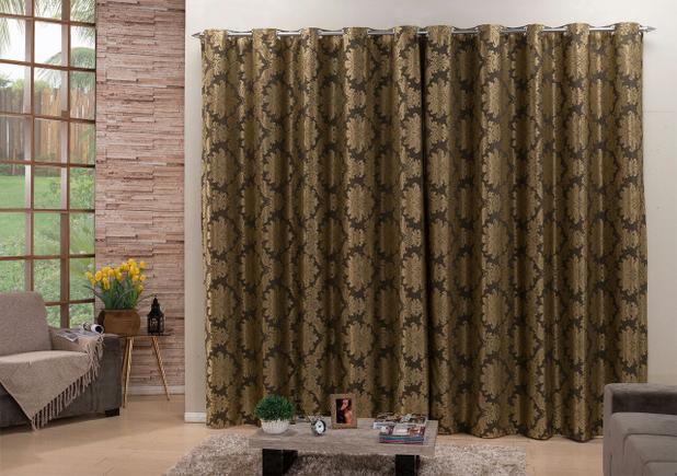 Cortina Jacquard 2 Metros Blackout Corta Luz Dourada - J.f shopp Menor preço em Cortina Jacquard 2 Metros Blackout Corta Luz Dourada - J.f shopp