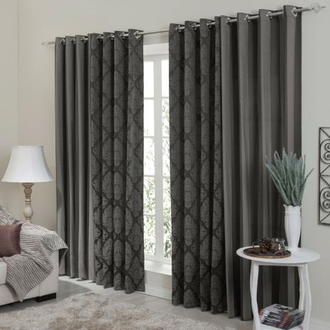 Cortina Jacquard Cinza Medalhão Paula 5,60x2,60m - Casa da kite Menor preço em Cortina Jacquard Cinza Medalhão Paula 5,60x2,60m - Casa da kite