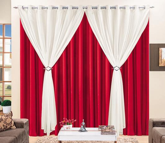 Cortina Jessica 4 Metros Vermelho e Palha Presilha Especial com 1 peça - Aquarela é boa?